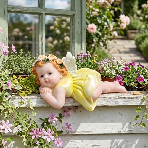 XJar Resin Garden Fairy Figurine, Lying Hand Painted Yard Decor Statue - color: Fairy - Prone Posture