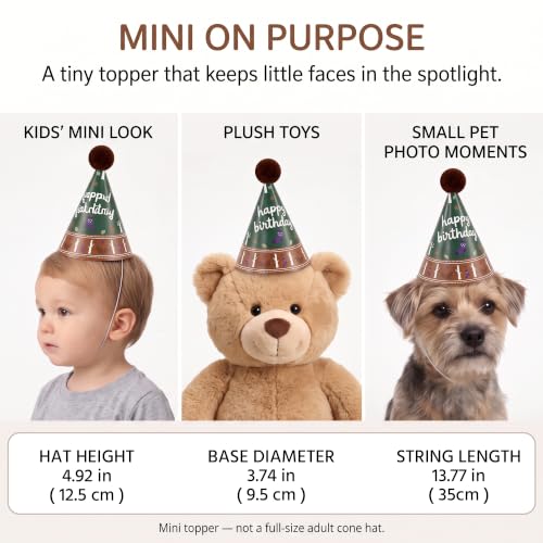 Pre-Assembled Mini Party Hats for Stuffed Animals, Birthday Hats for Kids - color: Pre-assembled Green