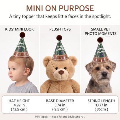 Pre-Assembled Mini Party Hats for Stuffed Animals, Birthday Hats for Kids - color: Pre-assembled Green