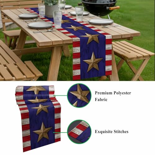 Independence Day Table Runner 36 Inches Long,American Flag Stripe Stars Retro Cotton Linen Table Runners Dresser Scarves,Blue Red Flag Tabletop Scarf Furniture Cover for Home Dinner Party 13"x36" - color: Blue Red, size: 13x36 Inches