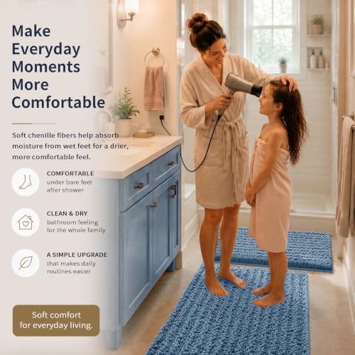 Yimobra Bathroom Rug Set 3 Piece, Super Absorbent Bath Mat Set, Denim Blue - color: Denim Blue, size: 24"x20" + 30"x20"+ 44"x24"