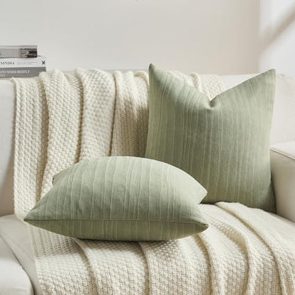FUTEI Pack of 2 Chenille Striped Throw Pillow Covers 16x16 Inch,Sage Green - color: Sage Green, size: 16" x 16" (Pack of 2)