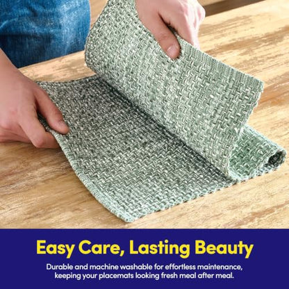 Sweet Home Collection 100% Cotton Placemats for Dining Room Rectangle Two Tone Woven Fabric 13" x 19" Soft Durable Table Mat Set, Set of 4, Light Green - color: Light Green, size: Rectangle 13" x 19"