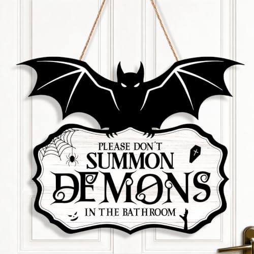 Funny Halloween Bathroom Decor-Please Don't Summon Demons Spooky Wood Sign - color: Demons