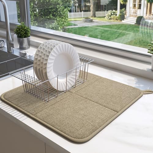 YDKGL Dish Drying Mat for Kitchen Counter, Absorbent Dish Mat，Brown 16x18 - color: Brown, size: 16" x 18"(1 Pack)