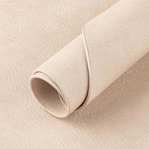 ADRIMER Oval Placemats Set of 6, Wipeable Faux Leather, Beige - color: Beige