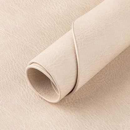 ADRIMER Oval Placemats Set of 6, Wipeable Faux Leather, Beige - color: Beige