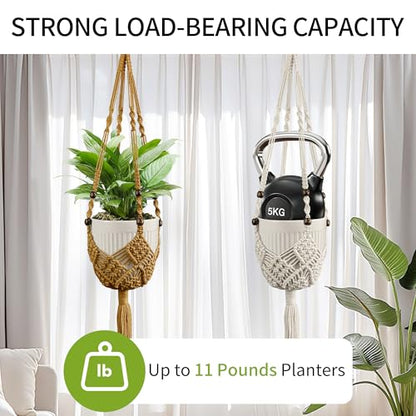 Macrame Plant Hanger - Fits 3-6 Inch Pots, Set of 2, Green - color: 35+35 Inch Green