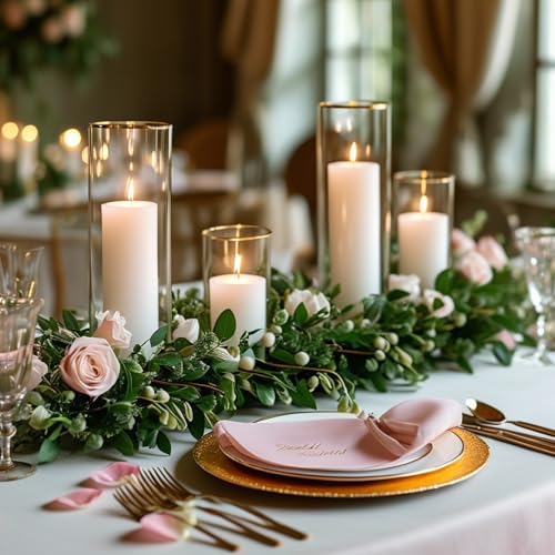 24-Pc Set: 12 White Pillar Candles & 12 Hurricane Glass Holders