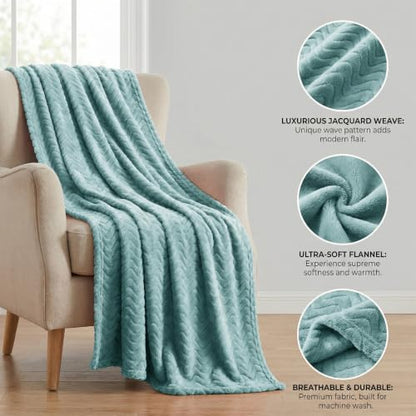Exclusivo Mezcla Large Fleece Throw Blanket for Couch, Sofa, Celadon - color: Celadon, size: Throw ( 50x70 IN )