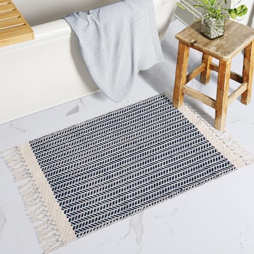 Lahome Boho Bathroom Rugs, Small 2x3 Front Door Mat for Kitchen, Washable - color: Navy Blue, size: 2' x 3' (Rectangular)