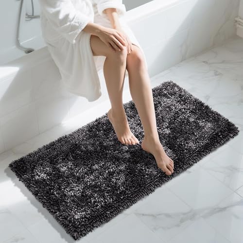 Yimobra Large Bathroom Rug Non Slip 36x24 Inch, Extra Thick Soft Absorbent Chenille Bath Mat, Machine Washable Quick Dry Bath Rugs for Bathroom Floor, Tub and Shower, Home Decor Accessories, Dark Grey - color: Dark Grey, size: 36" X 24"
