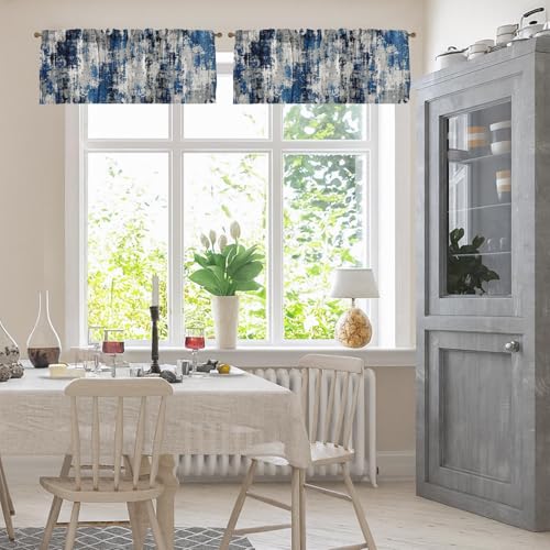 Emvency Valances for Windows, 2 Pack, 52x18 Inch, Coastal Abstract - color: Abstract Blue Grey 2, size: 52"W x 18"L (Pack of 2)