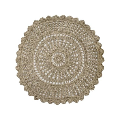 THE BEER VALLEY Jute Hand Crochet Rug 3 Feet Round - Natural - color: Natural, size: 3' (Round)