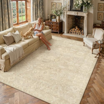 9x12 Beige Neutral Floral Area Rug - color: Beige, size: 9' x 12' (Rectangular)