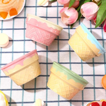 4 Pcs Ceramic Ice Cream Bowl 9 oz Porcelain Waffle Cone Cup, Colorful - color: Colorful