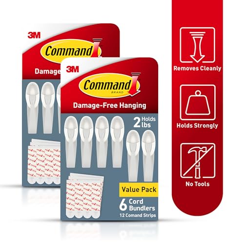 Command Plastic Cord Bundlers, Damage-Free Cable Organizer, No Tools Required, 12 Gray and 24 Adhesive Strips - size: 12 Cord Bundlers