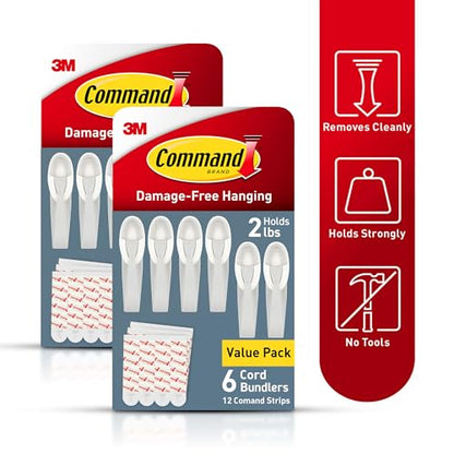 Command Plastic Cord Bundlers, Damage-Free Cable Organizer, No Tools Required, 12 Gray and 24 Adhesive Strips - size: 12 Cord Bundlers