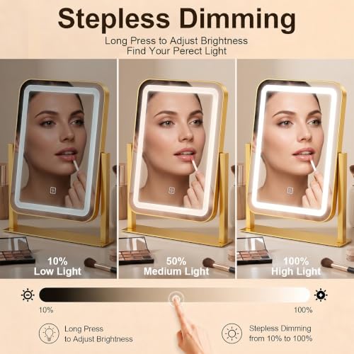 Vanity Mirror with Lights,LED Makeup Mirror,Gold,14.8“x12.6”