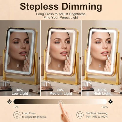 Vanity Mirror with Lights,LED Makeup Mirror,Gold,14.8“x12.6”