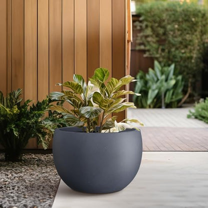 Kante Accent Round Bowl Charcoal Concrete Planter 15.7" Dia, Outdoor - color: Charcoal, size: 15.7" d