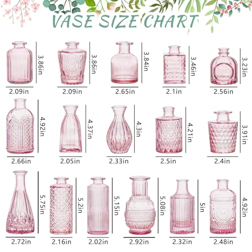 SUPMIND 16Pcs Pink Glass Bud Vases in Bulk for Wedding Table Centerpieces - color: Pink
