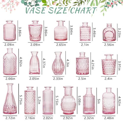 SUPMIND 16Pcs Pink Glass Bud Vases in Bulk for Wedding Table Centerpieces - color: Pink
