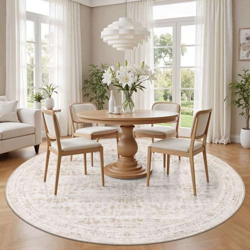 Round Area Rug for Living Room: 6ft Boho Washable Rug Beige Brown - color: Beige Brown, size: 6' (Round)
