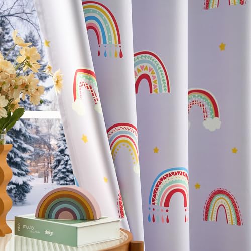 jinchan Nursery Blackout Curtains for Kids Room Rainbow Purple Curtains Cute Girls Bedroom Dorm Playroom Window Treatment Grommet Thermal Insulated Room Darkening 2 Panels 63 Inch Length - color: Rainbow Purple, size: 52"W x 63"L (Pack of 2)
