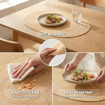 Placemats Set of 4, Woven Oval Braided Dining Table Mats(Beige Brown) - color: Beige Brown, size: 4 pcs