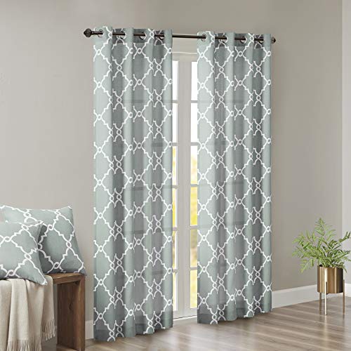 Madison Park Fretwork Print Window Curtain 1 Panel, 50x63 Seafoam/White - color: Seafoam/White, size: 50"W x 63"L (Pack of 1)