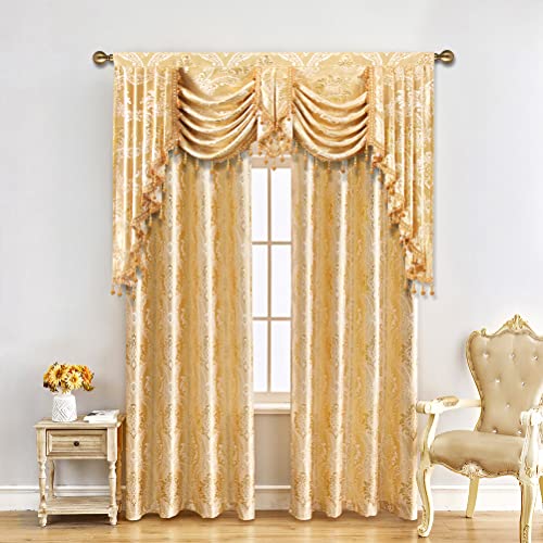 ELKCA Golden Jacquard Swag Waterfall Valance Luxury Curtain Valance for Living Room (Damask-Golden, W59 Inch, 1 Panel) - color: Valance,damask-golden, size: 59"W x 43"L (Pack of 1)