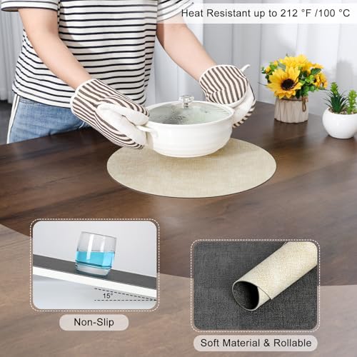 Myir JUN 14" Round Placemats Set of 4, Reversible Dual-Color Place Mats - color: Gray Cream-white
