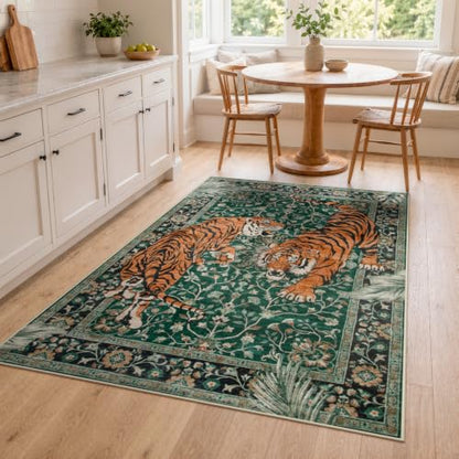 Moynesa Boho Tiger 4x6 Rug, Washable Non Slip Area Rug for Living Room - color: Green, size: 4' x 6' (Rectangular)