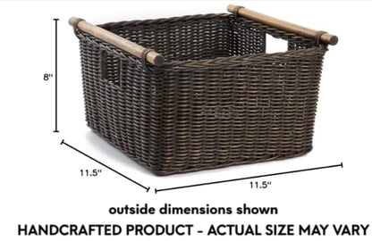 The Basket Lady Deep Pole Handle Wicker Storage Basket, S, Walnut Brown - color: Antique Walnut Brown, size: Small
