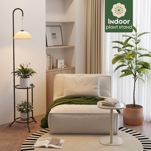 2-Tier Plant Stand With Hanging Hook, Metal Standing Plant Hanger, Black - color: Black