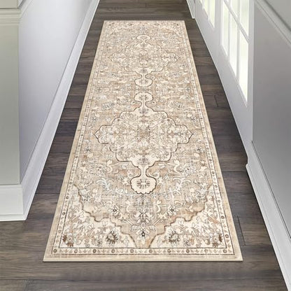 Pauwer Hallway Runner Rug 2x6, Washable Boho Kitchen Runner, Beige Brown - color: Beige Brown, size: 2' x 6' (Runner)