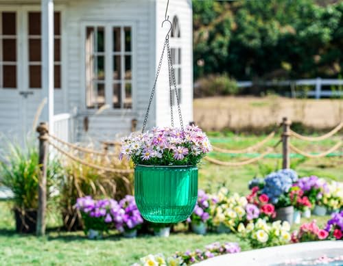 Melphoe 2 Pack Self Watering Hanging Planters Indoor Flower Pots, 8.3 Inch Outdoor Hanging Basket, Plant Hanger with 3Hooks Drainage Holes for Garden Home (Emerald) - color: Emerald, size: 8.3''+8.3''