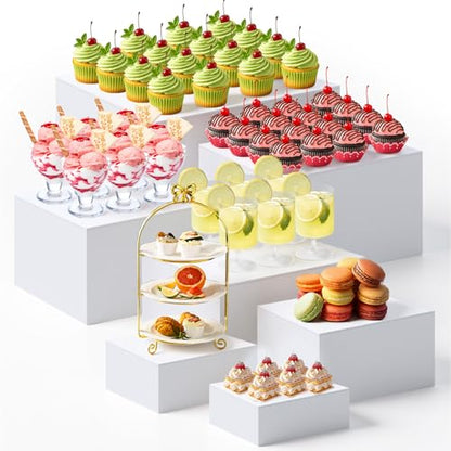 Leinuosen 7 Pcs Extra Large Acrylic Buffet Risers, 8-14" Square, White - color: White, size: 8" to 14", style: Square