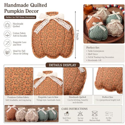 Wenqik 5 Pcs Stuffed Fabric Pumpkin Table Decorations, Farmhouse Pumpkins - style: Cotton Pumpkin