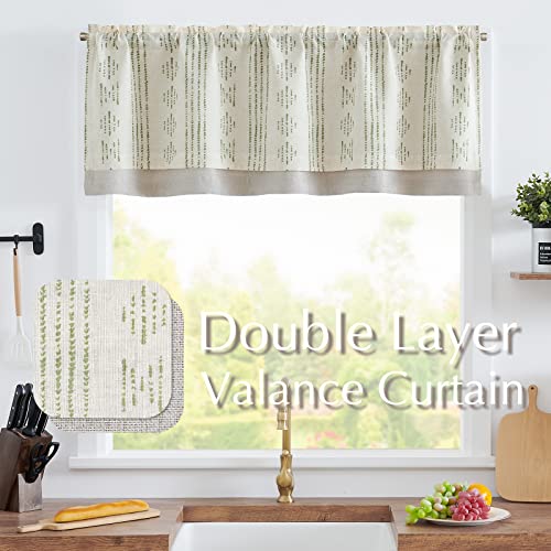jinchan Striped Valance 18 Inch Modern Boho 1 Panel Green on Linen - color: Boho Green on Linen, size: 50"W x 18"L (Pack of 1)