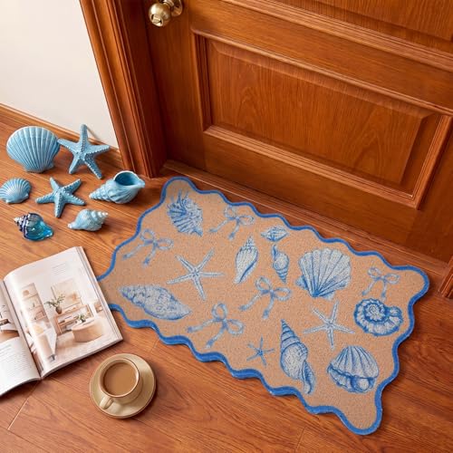 Dunzy Coastal Door Mat Outdoor Scalloped Beach Welcome Mat for Front Door - style: Shell