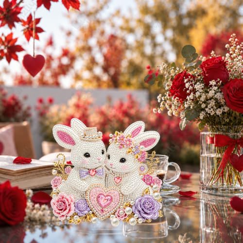 Yunzlly Stand Up Diamond Art Painting Kit, Desktop Gem Painting Ornament Kit for Adults, Tabletop Acrylic Diamond Board Painting (Rabbits) - color: Rabbits