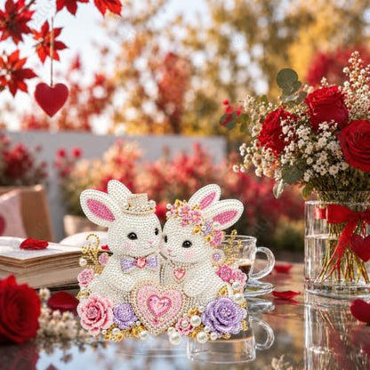 Yunzlly Stand Up Diamond Art Painting Kit, Desktop Gem Painting Ornament Kit for Adults, Tabletop Acrylic Diamond Board Painting (Rabbits) - color: Rabbits