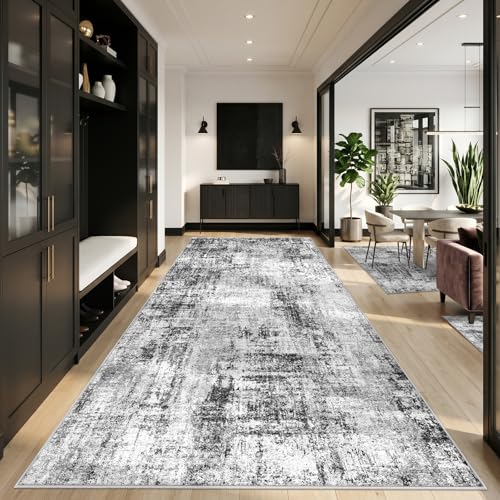 Washable Abstract 6x12 Area Rug：Non-Slip Low Pile Living Room Rugs Black - color: Black, size: 6' x 12' (Runner)