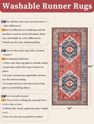 SERISSA 3x7 Washable Non Slip Boho Runner Rug for Hallway，Rust - color: Rust/Multi, size: 3' x 7' (Runner)