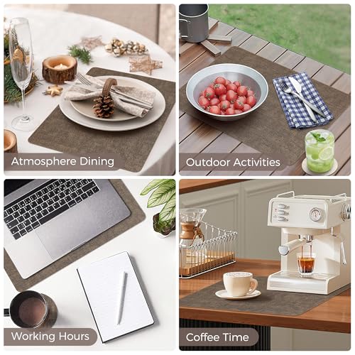 NCUE Vinyl Placemats Set of 6, 17"x12" Wipeable Place Mats with Coasters - color: Dark Coffee, size: Set of 6