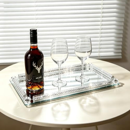 Glass Mirror Vanity Tray, 13.8" x 5.9" Silver Perfume Tray - color: Silver a