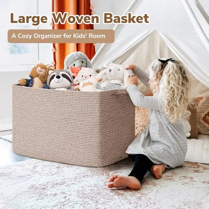 Goodpick 105L Extra Large Woven Rope Blanket Basket, Rectangle, Brown - color: Brown, size: XX-Large(25"L x 16"W x 16"H)