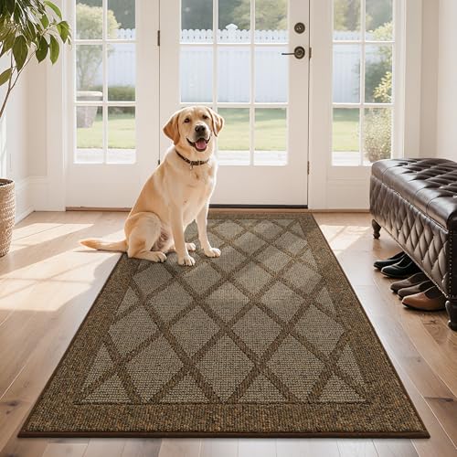 COSY HOMEER Non-Slip Door Mat 36"x60",Entryway Rugs Low Profile,Brown - color: Brown, size: 5' x 3' (Rectangular)